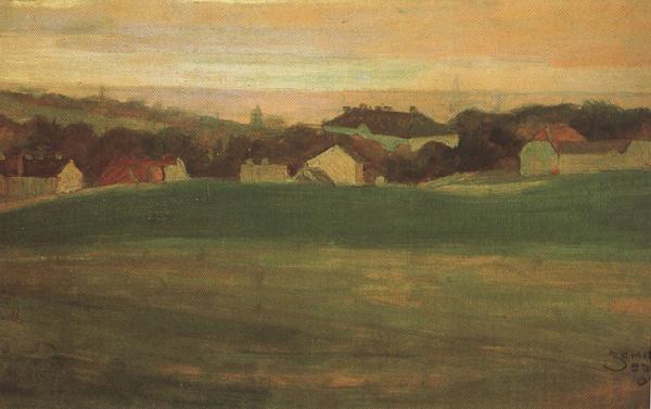 Egon Schiele Meadow with Village in Background II (mk12) oil painting image